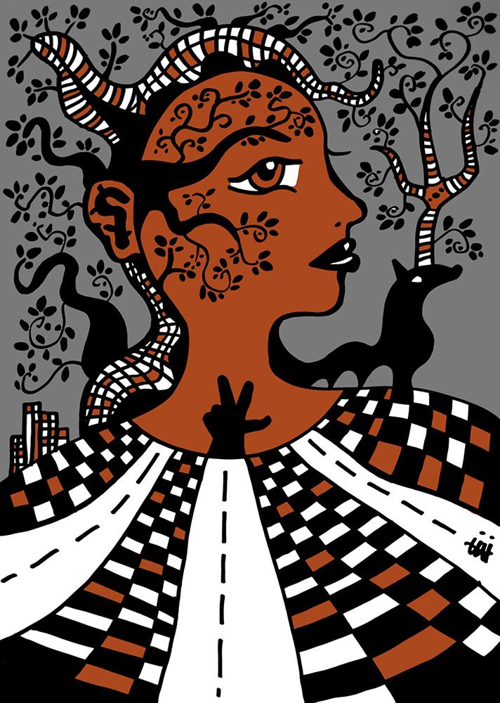 Portrait stylisé alliant motifs urbains et naturels par Patrice Camparmo Occitanie,